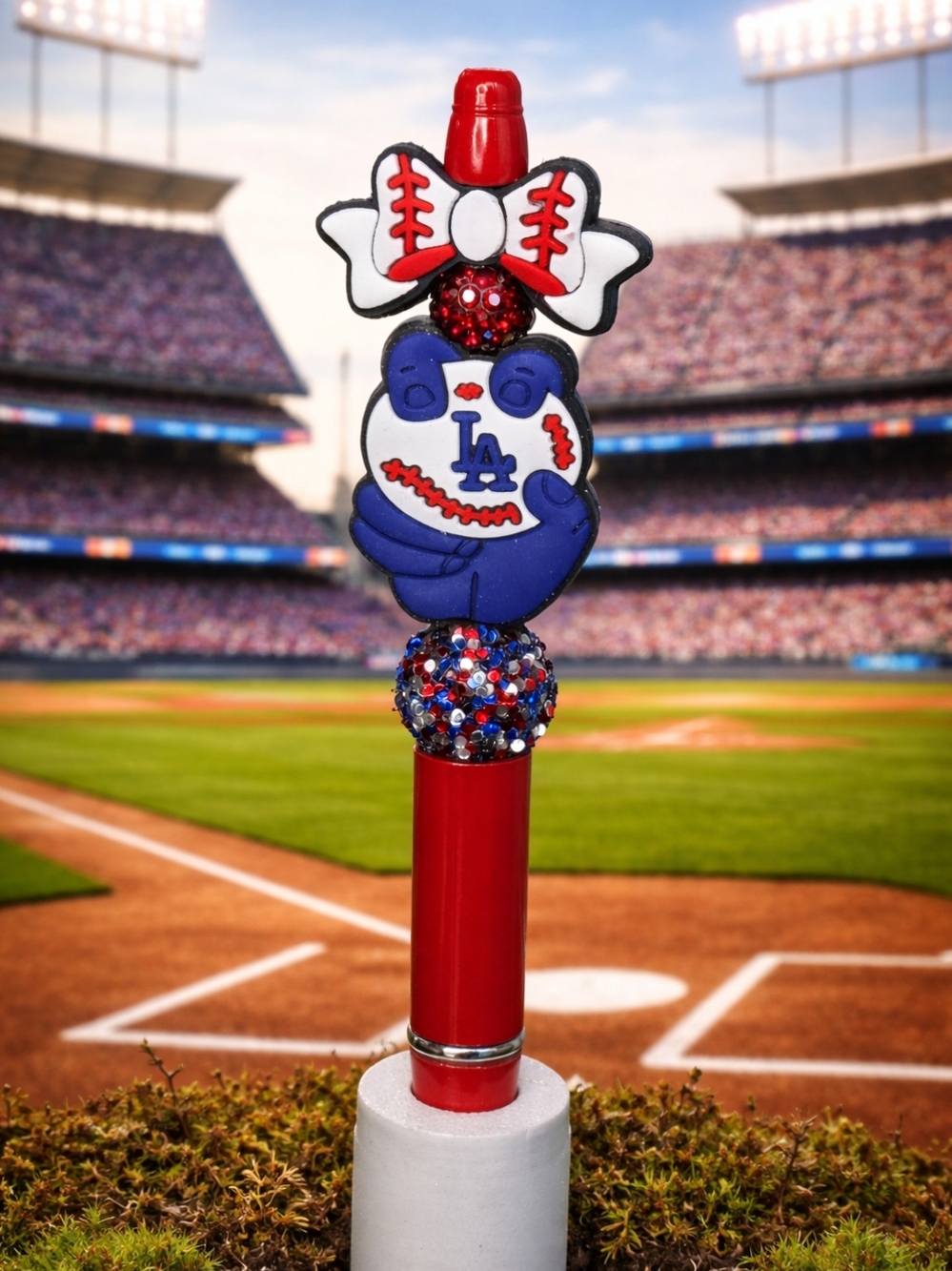 Beaded Pen LA Baseball Themed Pen Topper in Red, Blue, White